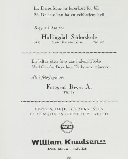 Eit utval annonser frå Hallingdal på&nbsp;1950-talet