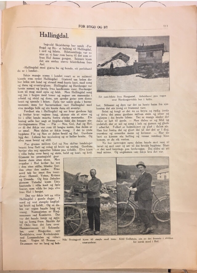 Artikkel om Hallingdal i bladet For bygd og by laurdag 05. april&nbsp;1924
