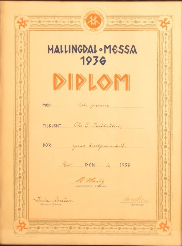 1. premie Hallingdal messa 1936