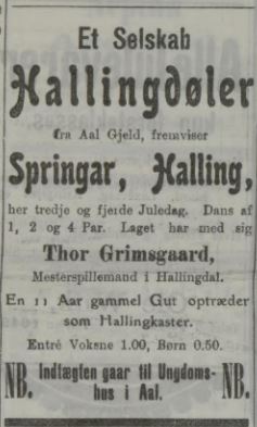 Tor Grimgard – Oppvisning i med dansere frå Ål -Logen i Bergen  3. og 4. juledag&nbsp;1908